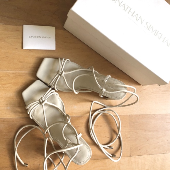 JONATHAN SIMKHAI MEGHAN SQUARE TOED HEEL WRAP SANDALS - Picture 4 of 11